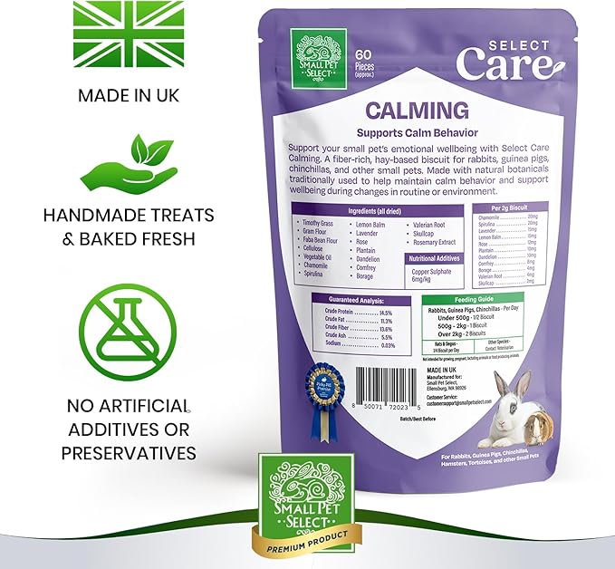 Small Pet Select - Select Care Calming Support Supplement, Natural High Fiber Timothy Hay Based Treats for Rabbits, Guinea Pigs, Hamsters, Other Small Animals, 4.2 oz