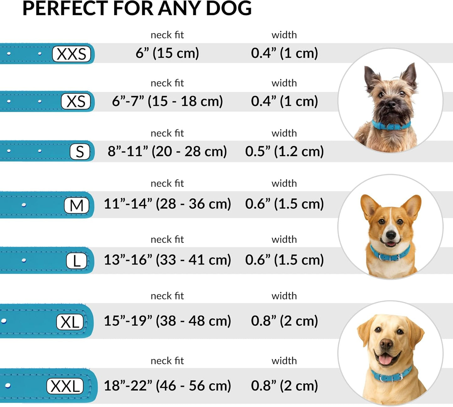 CollarDirect Rolled Leather Dog Collar, Soft Padded Round Puppy Collar, Handmade Genuine Leather Collar Dog Small Large Cat Collars 13 Colors (11-14 Inch, Light Blue Textured)