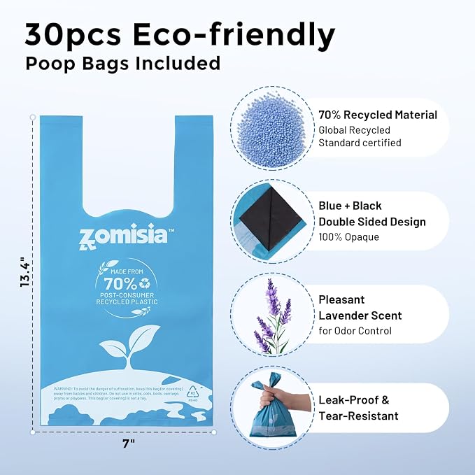 ZOMISIA 26" Pooper Scooper with Waste Bags - Poop Scooper for Large Dogs with Long Handle High Strength Material and Durable Spring for Yard, 30 Count Poop Bags