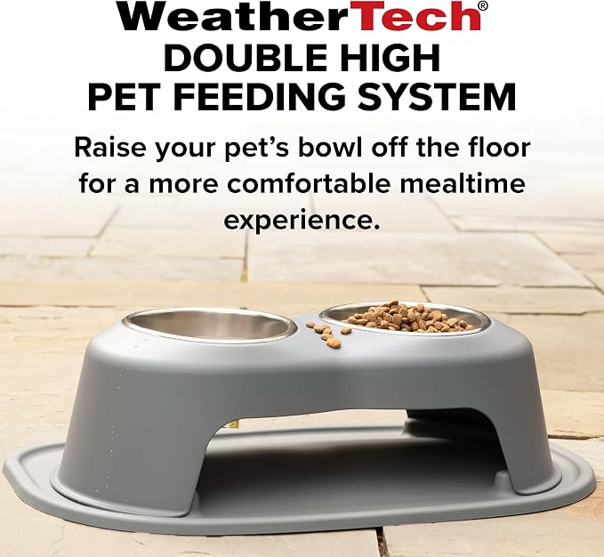 WeatherTech Double High Pet Feeding System - Elevated Dog/Cat Bowls - 4 inch High Dark Grey (DHC1604DGDG)