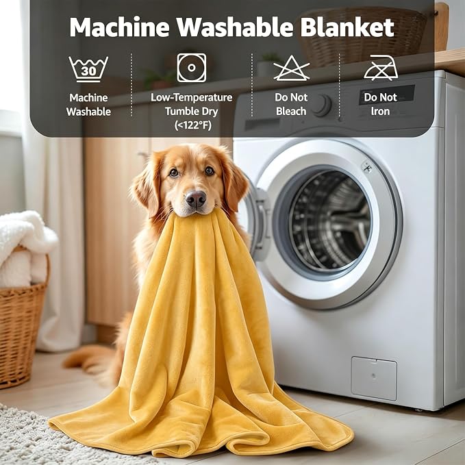 LOOBANI Yellow Waterproof Blanket for Bed, Flannel King Size 85"x108" | Double-Side Leak-Proof, Reversible, Stain-Proof Cover for Sofa Bed Protection, Ideal for Rest Movie Time, Camping, Travel