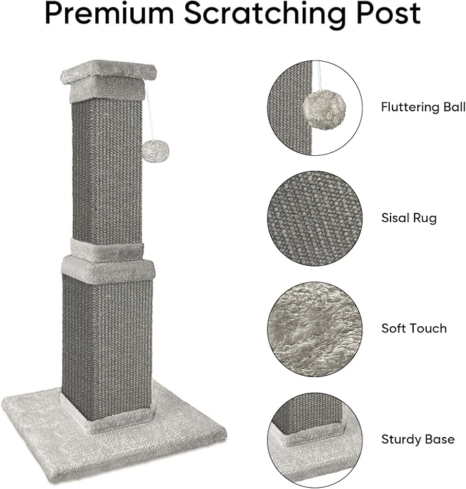 Cat Scratching Post, 32 Inch Cat Scratching Posts for Large Cats, Scratching Posts for Indoor Cats Adults, Cat Scratch Post with Nature Sisal, Full Gray