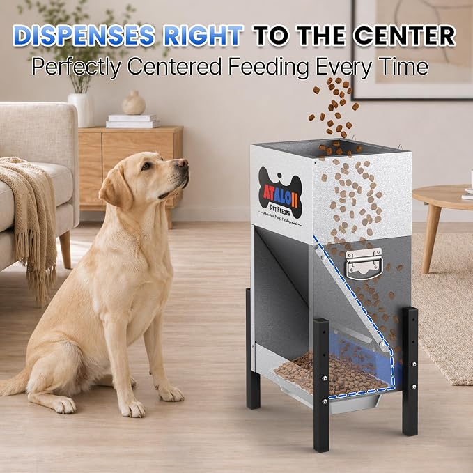 Automatic Dog Feeder 25 lbs — Height-Adjustable with Magnetic Door | Gravity Dog Feeder Dispenser, Large Capacity Self-Feeding Station for Small Medium Large Dogs, Indoor & Outdoor (Blue)