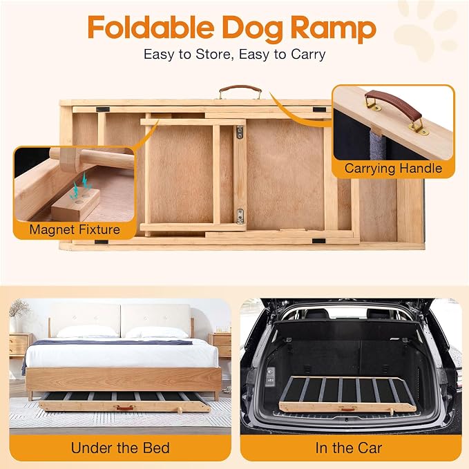 Dog Ramp for Bed - Extra Large, 18'' Wide, Gentle Slope Folding Pet Ramps for Small Large Senior Dogs to Get on High Couches & Cars, Non-Slip Rubber Surface, Holds 220lbs, 7 Adjustable Heights