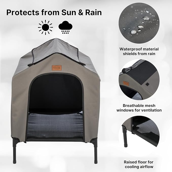 Trixie 2-in-1 Dog House and Bed, Small to Medium - Up to 55 lbs | 30.7 x 24.4 x 32.3-in Portable, Elevated Indoor/Outdoor Cot with Removable Cover, Waterproof and Sun-Resistant Tent