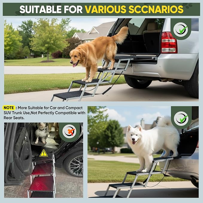 Sakerplus Dog Stairs for Large Dogs, 17.7” Wide Dog Ramps for Car 5 Steps | Foldable Dog Steps with Non Slip Surface, Portable Pet Steps for SUV, High Beds, Truck, Support Up to 200lb