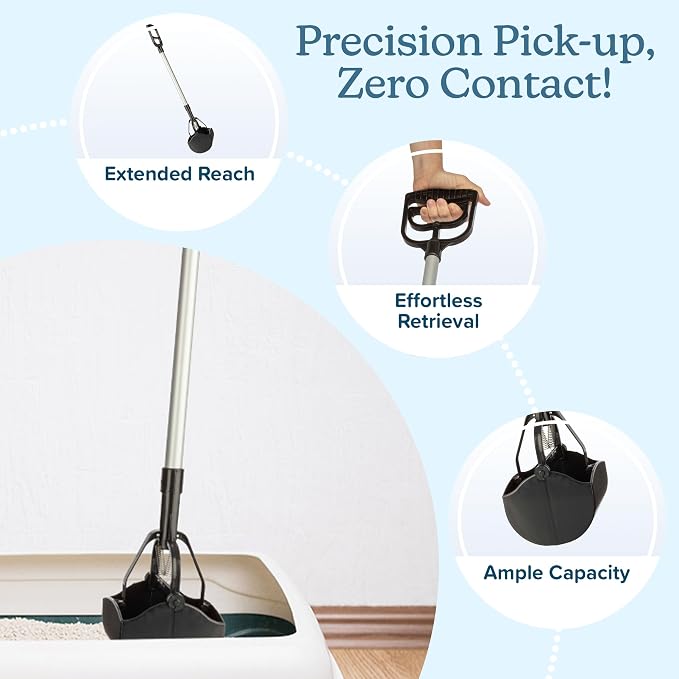 PETMAKER One‑Handed Pet Pooper Scooper for Dogs and Cats, Black, 28” | Gripper Waste Picker Outdoor/Indoor Poop Scoop with Serrated Jaws, Aluminum and Plastic Sanitary Pet Waste Cleanup Tool