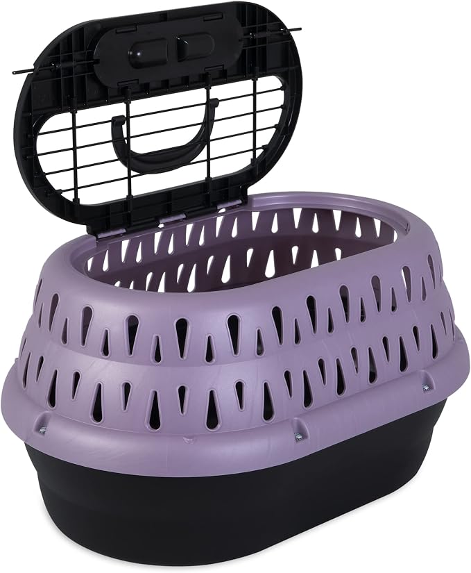 Petmate Top Load Plastic Cat Kennel for Small Dogs, Puppies & Cat Carriers, One-Door, Top Loading, Made in USA, 19" for Pets Up Tp 10 lb, Purple