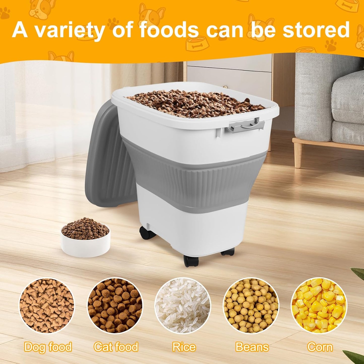 35 Lbs Dog Food Storage Container, Collapsible Dog Food Container with Scoop for Pet/Dog/Cat/Bird Food,Keep Dry Food Fresh,Easy to Move