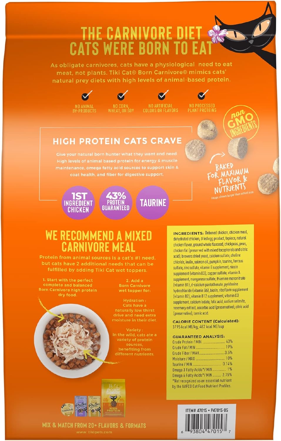 Tiki Cat Born Carnivore High Protein, Deboned Chicken & Egg, Grain-Free Baked Kibble to Maximize Nutrients, Dry Cat Food, 11.1 lbs. Bag