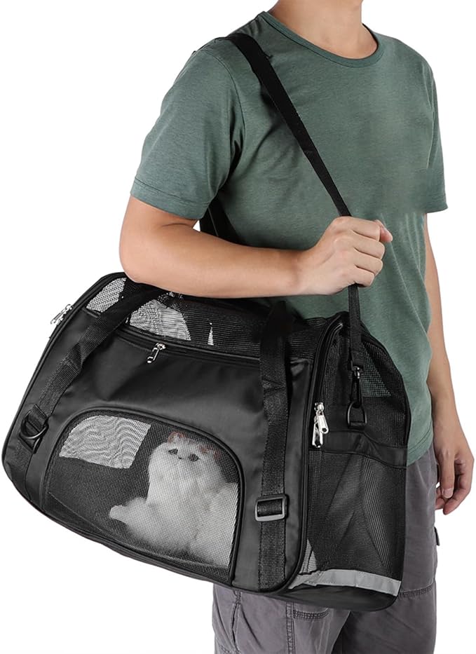 FAA Approved Compact Pet Carrier for Cats Small Dogs Breathable Lightweight Travel Bag with Expandable Design Easy Carry Handle