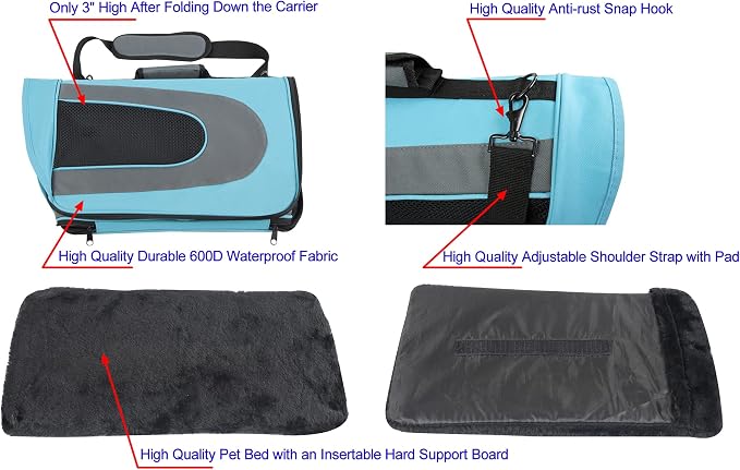 EliteField Deluxe Soft Pet Carrier (3 Year Warranty, Airline Approved), Multiple Sizes and Colors Available (20" L x 11" W x 11" H, Sky Blue+Gray)