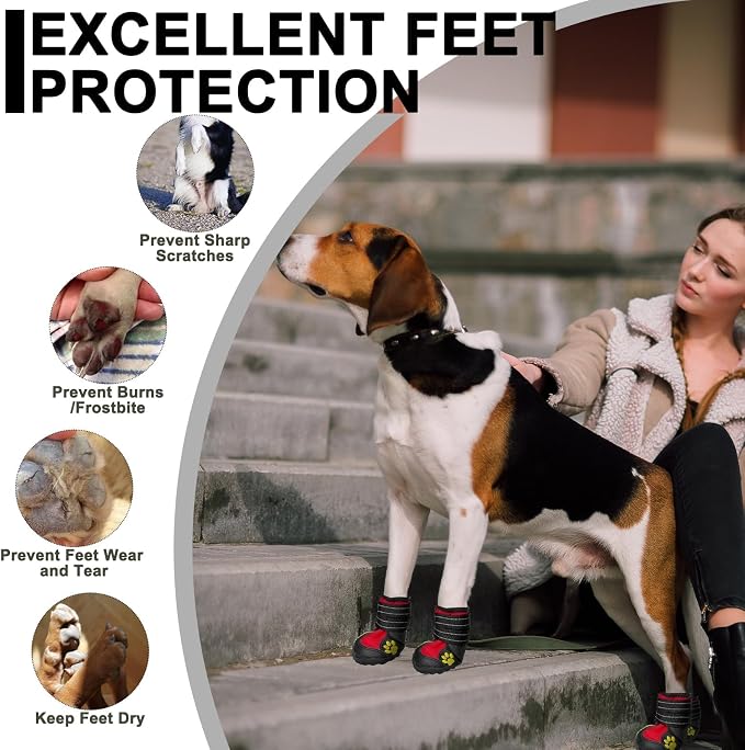 Expawlorer Anti-Slip Dog Shoes for Large Dogs,Dog Booties for Winter with Rugged Sole and Reflective Strap,Waterproof Dog Rain Boots,Dog Paw Protectors for Cold/Hot Pavement,Dog Snow Shoes for Outdoor