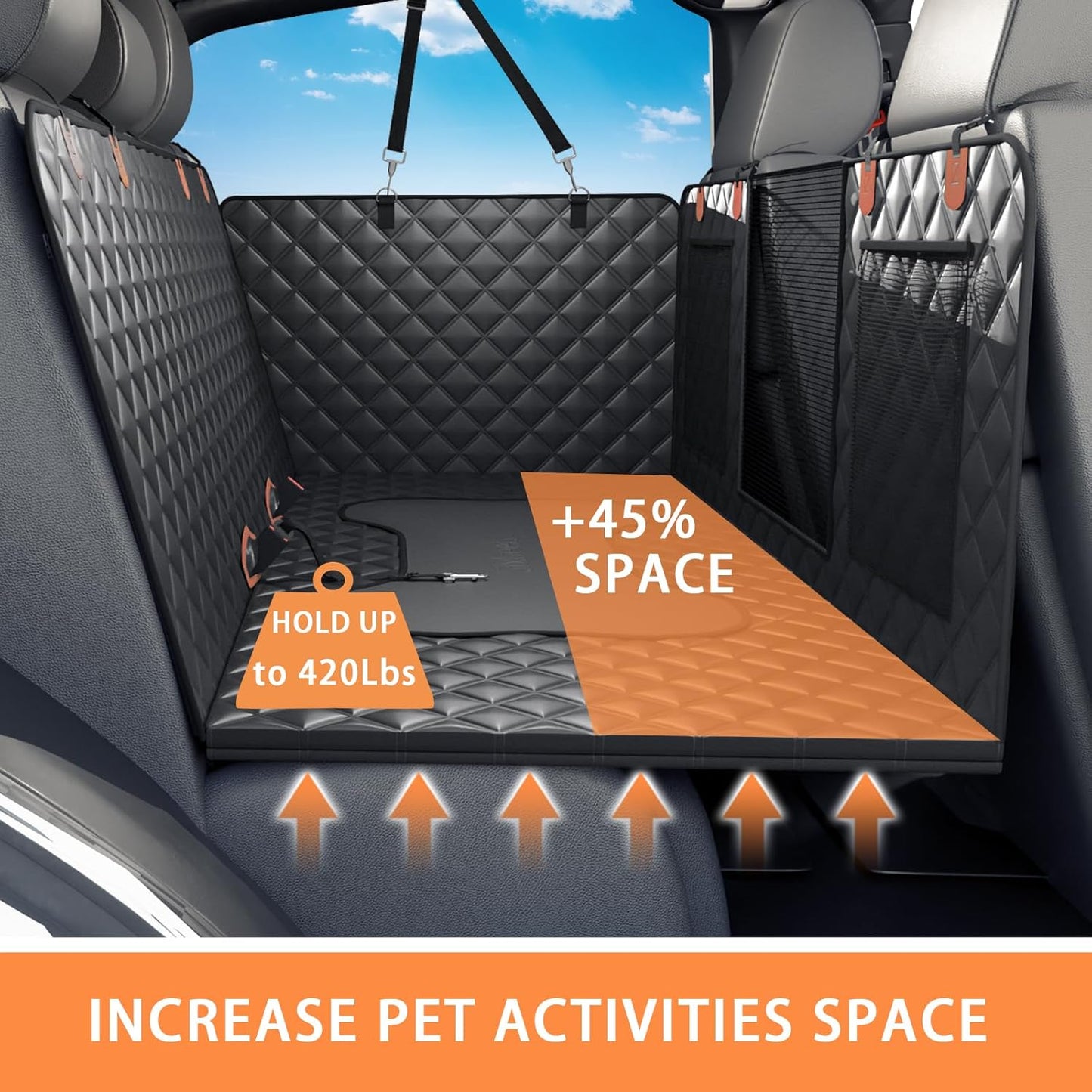 Dog Car Seat Cover Back Seats Protector, Backseat Extender Hard Bottom Rear Seat Pet Cover for Dogs, Waterproof Carseat Covers Dog Hammock Travel Accessories for Car,SUV,Truck