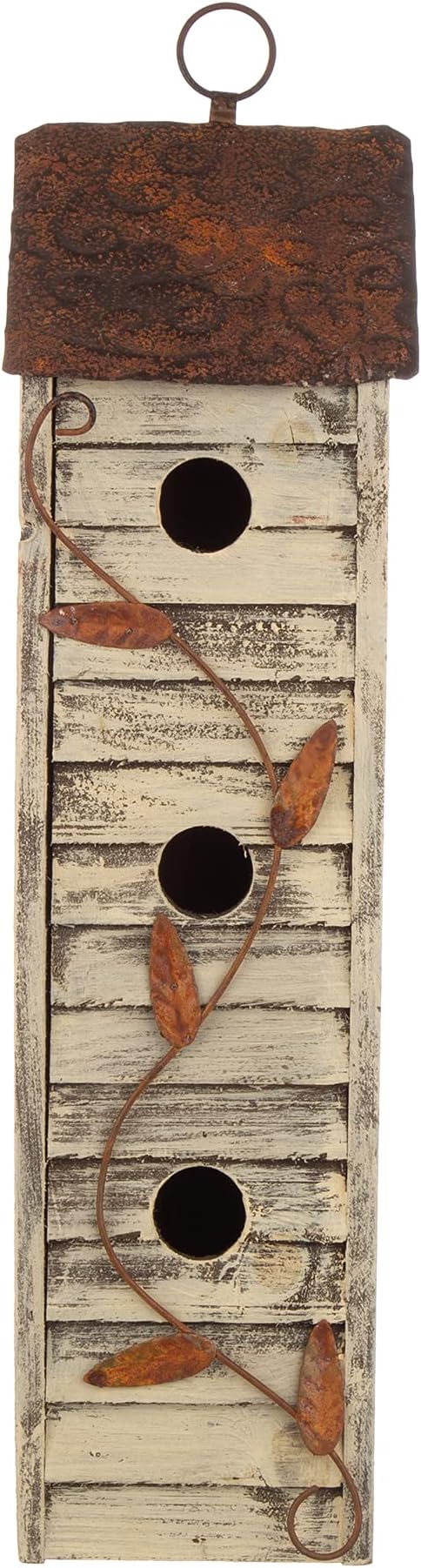 Glitzhome JK90154 3-Tier Hanging Bird House Wooden Window Shutters Birdhouse 18 Inch Tall, White