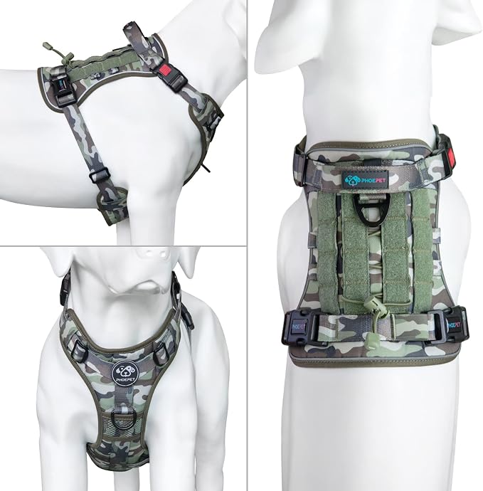 No Pull Tactical Dog Harness,Service Dog Vest Molle & Loop Panels | Army Green XL, Metal Front & Back D-ring, Reflective, Easy Control with Padded Handle for Small Medium Large Dogs