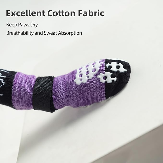 PUPTECK Anti-Slip Dog Socks with Double Sides Grips for Small Medium Large Dogs Hardwood Floors Prevents Licking, Dog Shoes for Hot Pavement Traction Control Paw Protector for Senior Dogs, Purple M