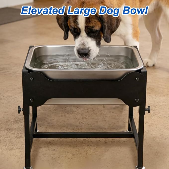 YUEPET Outdoor Elevated Dog Water Bowl, 4 Gallon Raised Bowl for Large Dogs | 4 Heights Adjustable, 4 Gal Extra Large Stainless Steel Bowl, Raised Dog Water Bowl with Stand, Food and Water Use
