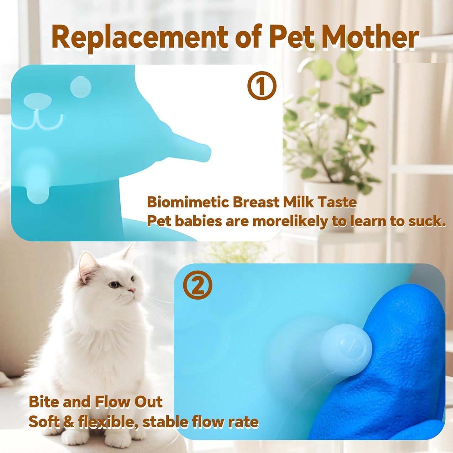 Puppy Milk feeders for Nursing, Puppy Milk Water Bowl, 4 Nipples Silicone Pet Feeding Station, 230ml Feeder Bowl for Kittens, Puppies (Blue)