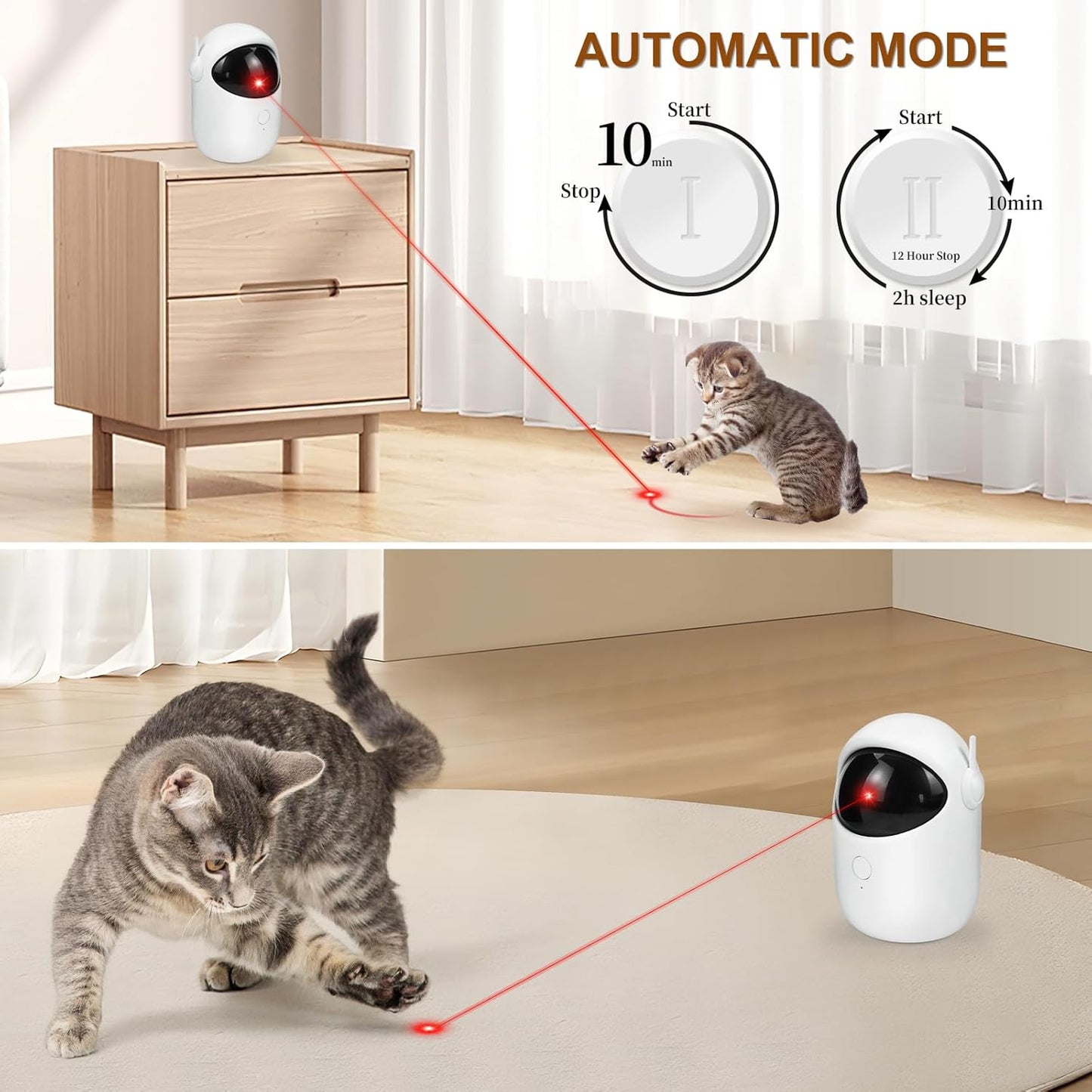Laser Cat Toys for Indoor Cats Interactive Cat Toy 3 Speed Modes with Timer Rechargeable Rechargeable 3 Adjustable Circling ranges for Cats/Kitten/Dogs