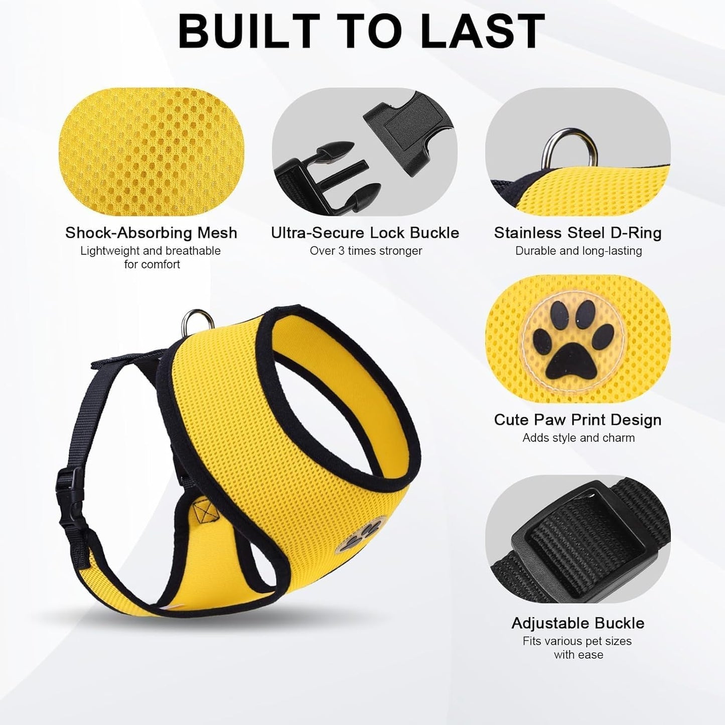 BINGPET No Pull Dog Harness,Soft Mesh Breathable All Weather Vest Harness,Safety Protection Design Durable Adjustable Step-in Easy Walk Dog Harness for Small Medium Large Dogs(Yellow,S)