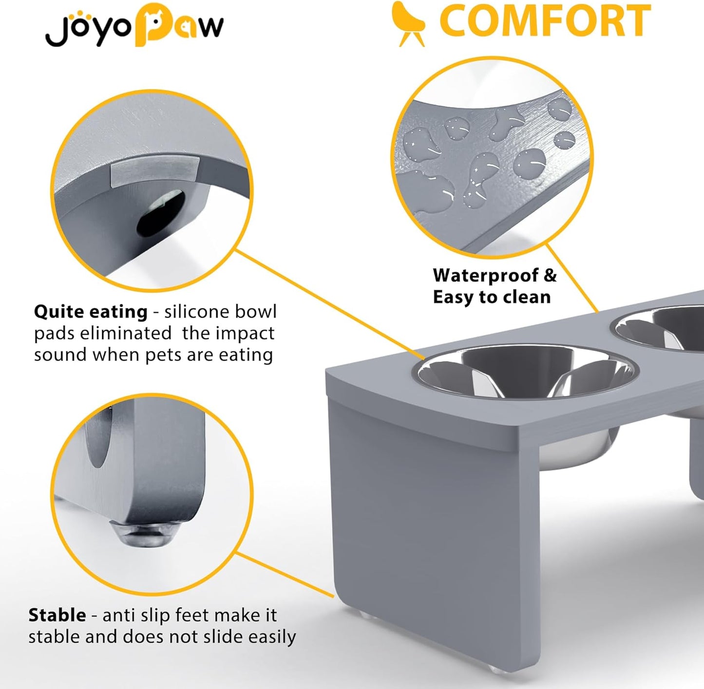 Elevated Dog Bowls, Bamboo Raised Dog Bowl for Medium Dogs, with 2 Stainless Steel Bowls (7'' Tall-30 oz Bowl)