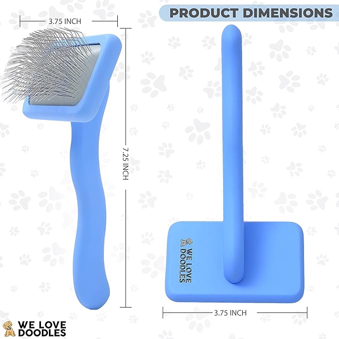 We Love Doodles Small Dog Face Grooming Comb and Small Slicker Brush Bundle - Tear Stain Remover For Dog Eye Boogers - Long Pin Brush For Dematting - Pet Eye Brush - Combs For Grooming - Made in USA