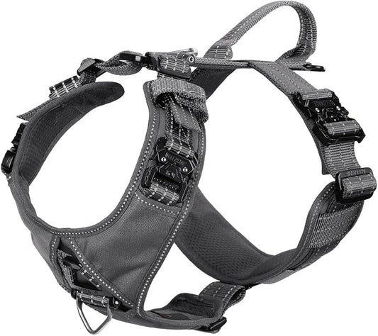 ICEFANG Dog Halter Harness with Metal Buckles,Dog Strap Vest for Large Dogs | Control Handle,Summer-Cooling,Reflective,Front Hook,Adjustable,Soft Padded,No Pull,Grey,Large