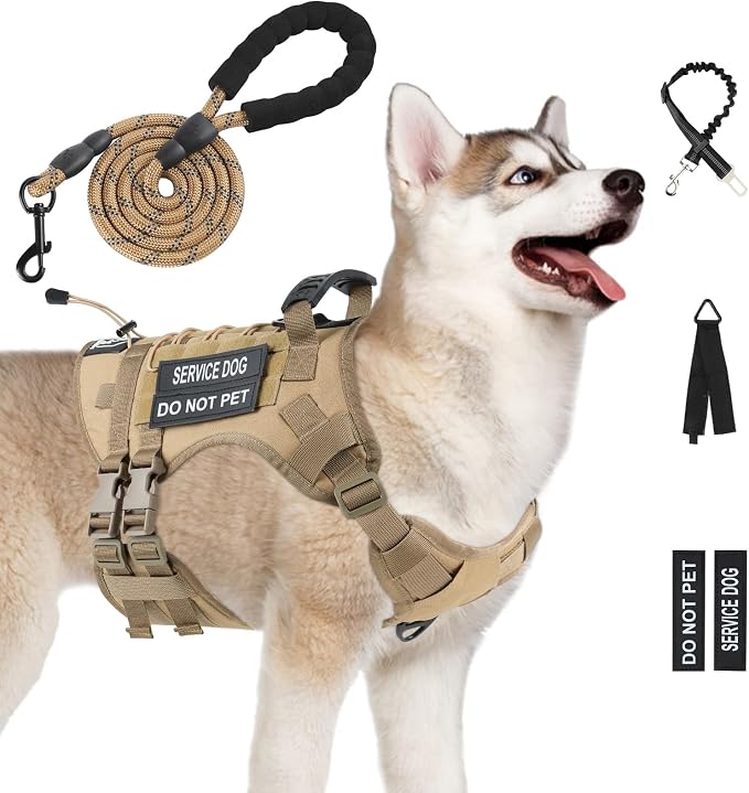 No Pull Tactical Dog Harness Medium Sized Dog, Service Dog Vest, M, Brown | Tactical Dog Vest Harness and Leash Set, Adjustable Military Service Dog Harness with Handle for Medium Large Dogs