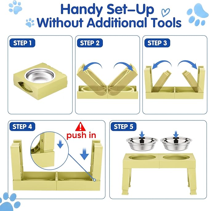 XIAZ Elevated Dog Bowls Large Breed Raised Dogs Bowl Stand Large/Medium Sized Dog Stainless Steel Food Water Bowl Stands 5 Heights Adjustable 9/11/12/15in Pet Feeder Dish Station