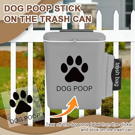 Dog Poop Trash Can Outside Hanging, 2 Gallon Wall Mount Dog Poop Trash Can | with Trash Bag Dispenser, Small Pet Waste Bin with Lid, Hanging Pet Waste Disposal Container for Fence, Garbage, Outdoors