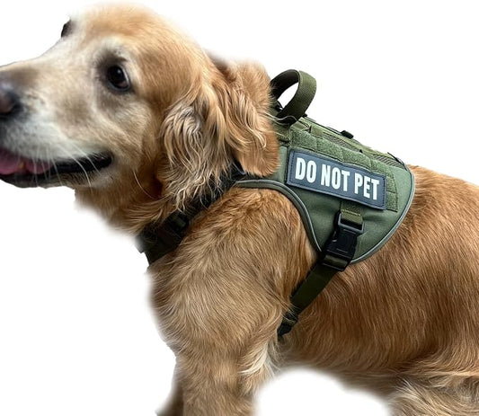 Tactical Dog Harness for Medium and Large Breeds, Air Dog Vest No Pull with Reflective Do Not Pet Patches, Breathable Dog Molle Vests for Training Walking Hunting Green