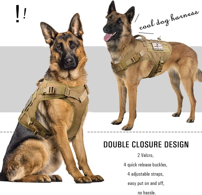 Tactical Dog Vest Harness, Outdoor Training Service Dog Vest Adjustable Military Working Dog Vest with Molle System and Rubber Handle (XL=26.8"-30.7" Chest (Adjustable), Khaki)