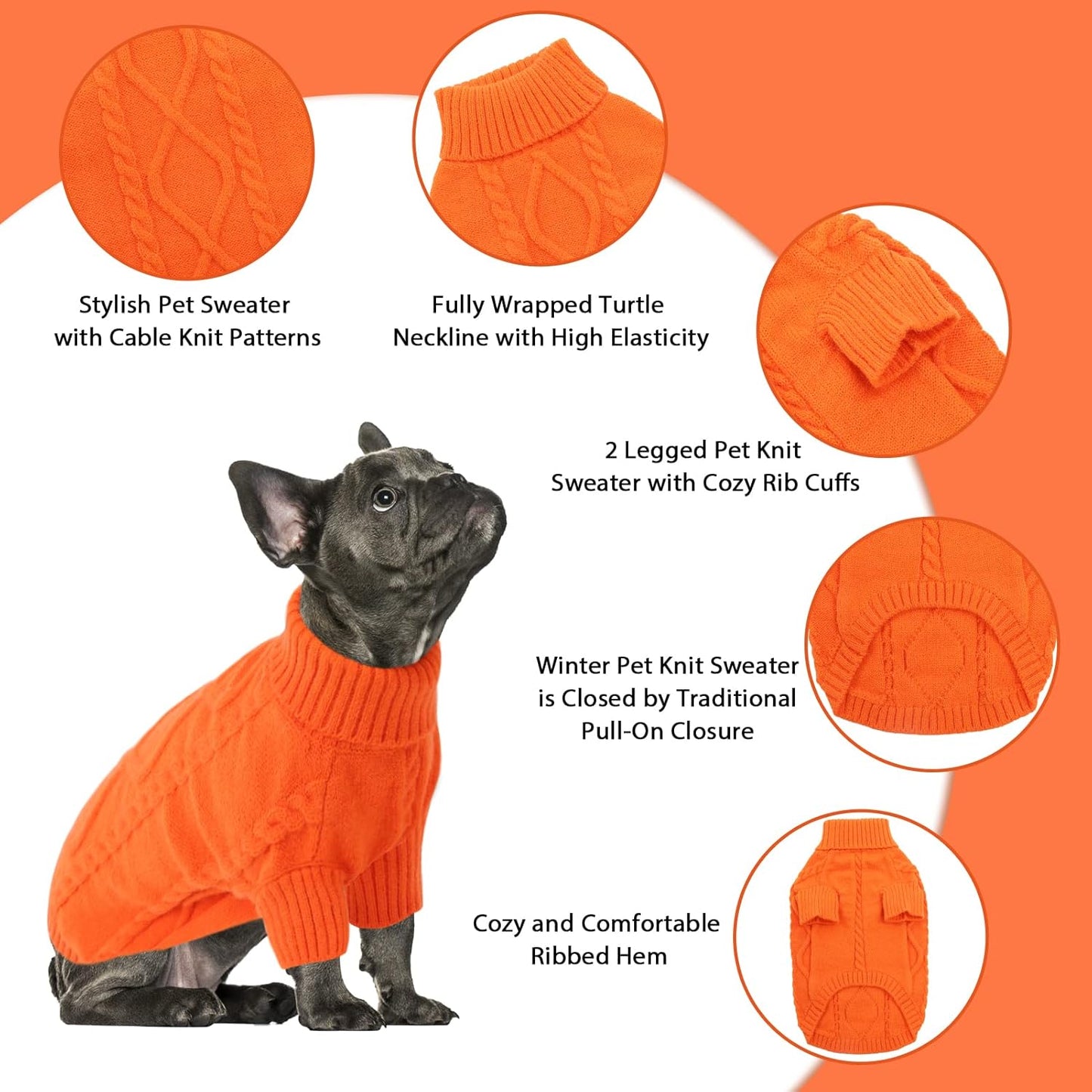 Queenmore XXL Dog Sweaters,Large Dog Sweater for Pitbull Doberman,Warm Turtleneck Knitted Big Pet Sweater for Male Femal Dogs,Extra Large Size Pet Winter Clothes (Orange,2XL)