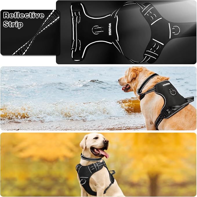 Dog Harness No Pull, Pet Harnesses with Dog Collar, Adjustable Reflective Oxford Outdoor Vest, Front/Back Leash Clips for Small, Medium, Large, Extra Large Dogs, Easy Control Handle for Walking