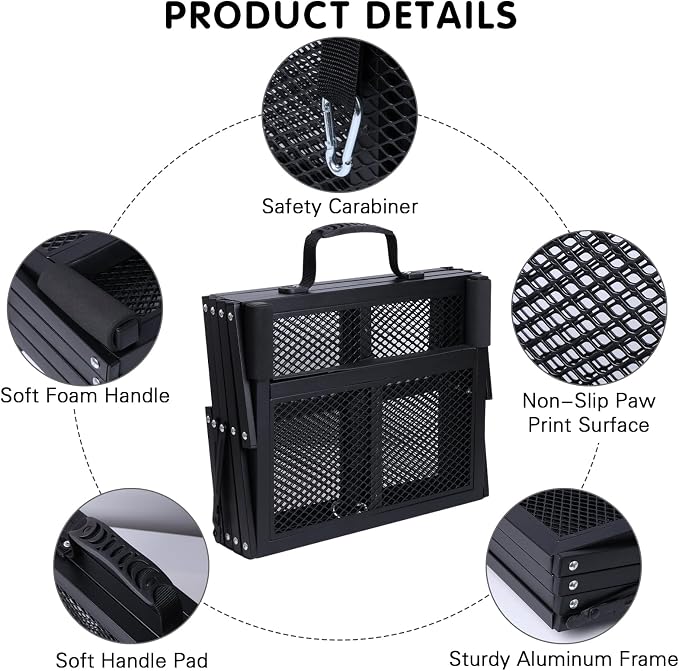DGSL Folding Dog Stairs for Car, Mesh 16.9" Wide 4-Step Non-Slip Pet Steps | Portable Pet Stairs for Vehicle Access, Large Dogs, SUVs, Trucks and Home use