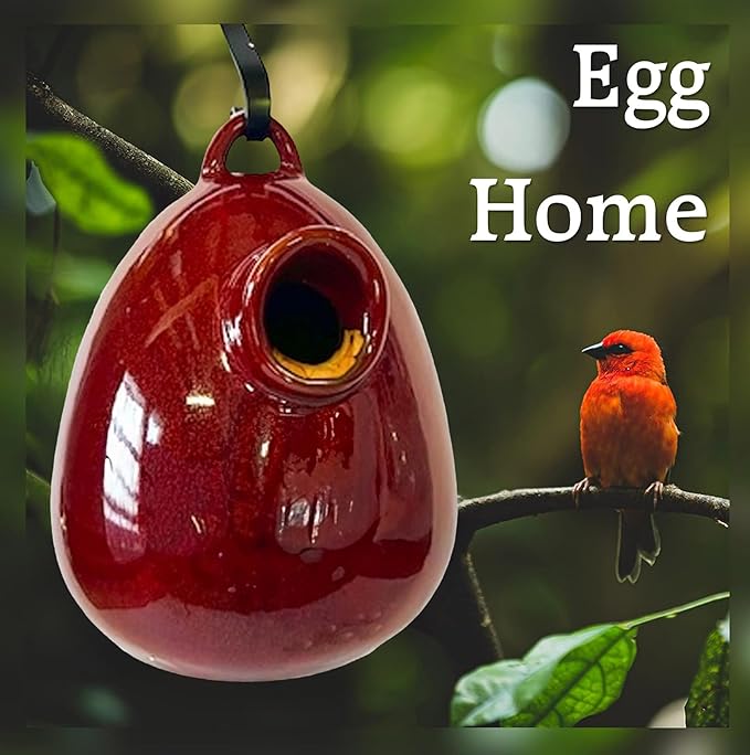 BYER OF MAINE Alcyon Egg/Bottle Bird Home, Porcelain, Glaze Finish, Oxide Red, 7”x7”x9”
