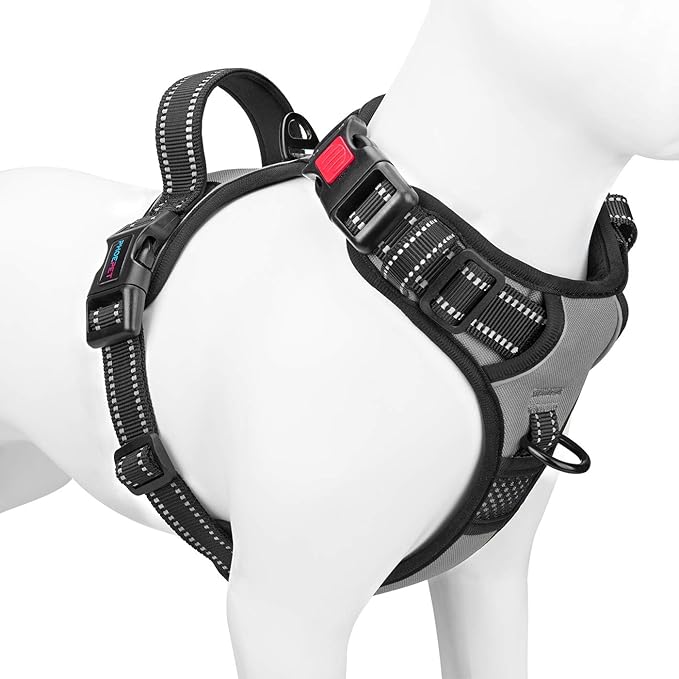 No Pull Dog Harness Medium Reflective Front Clip Vest with Handle | Adjustable 2 Metal Rings 3 Buckles,[Easy to Put on & Take Off](XS, Grey)
