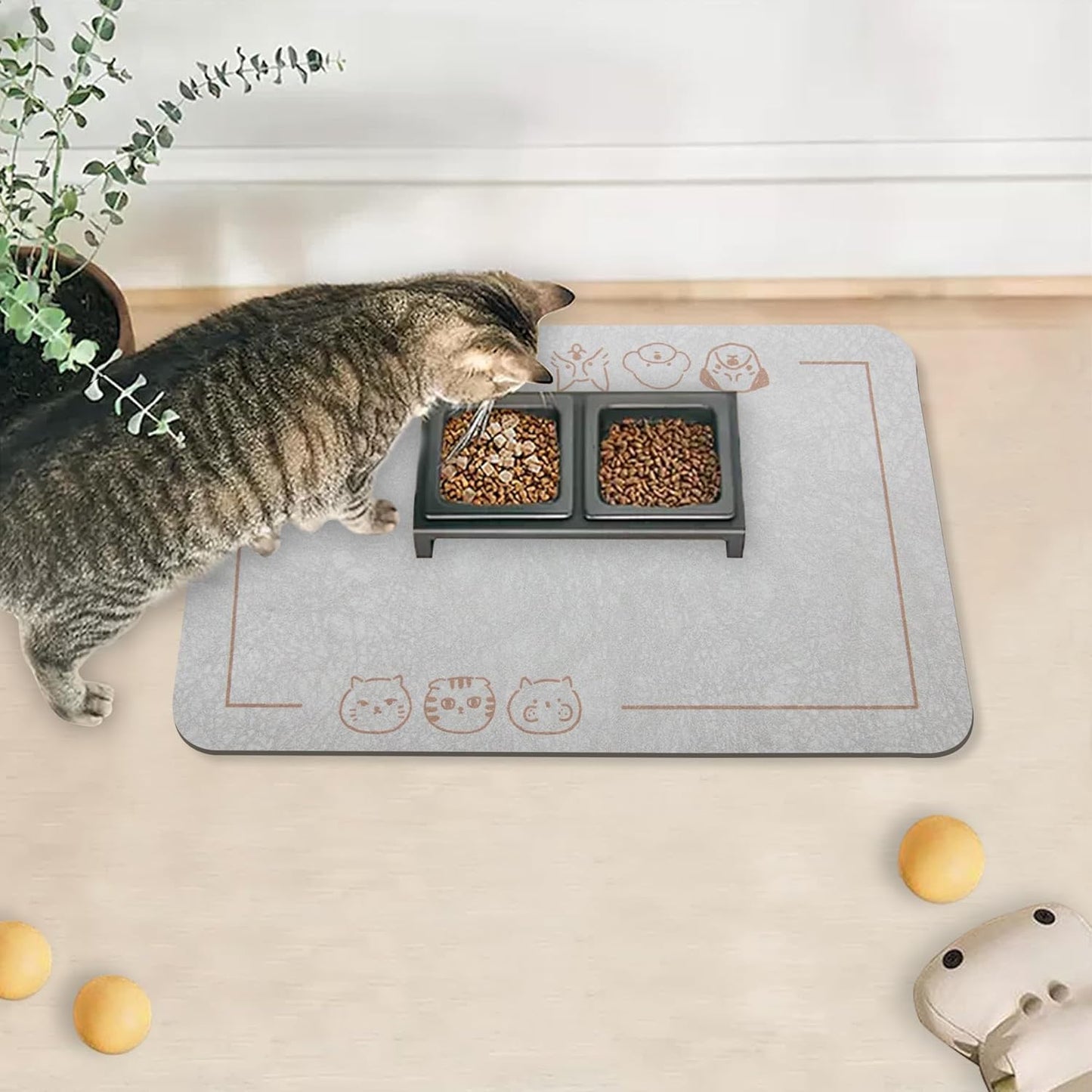 YCT Cat Pet Food Mat - Non-Slip Bottom Absorbent Quick Dry Feeding Mat for Dogs and Cats - Pet Supplies, 11.8"x18.1" Beige