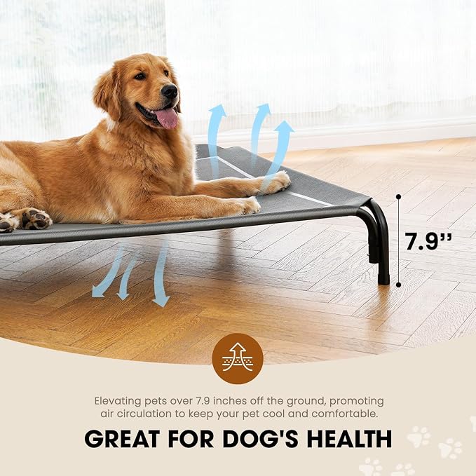 Czpalo Outdoor Elevated Dog Bed for Large Sized Dogs, No-Tool Assembly. | Raised design promotes airflow. Tool-free assembly, easy-to-clean mesh, portable, with anti-skid feet. Indoor/outdoor use.