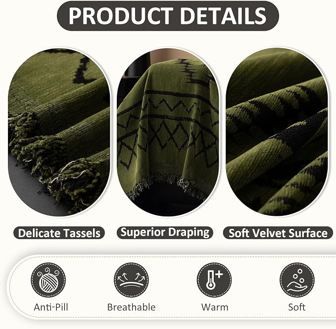 VClife Bohemian Green Couch Cover for Dog, Non Slip Sectional Sofa Covers Furniture Protector Washable Tribal Pattern Couch Covers for 2 Cushion Couch Sofa, Soft Pet Sofa Slip Cover, Green, 71"X118"