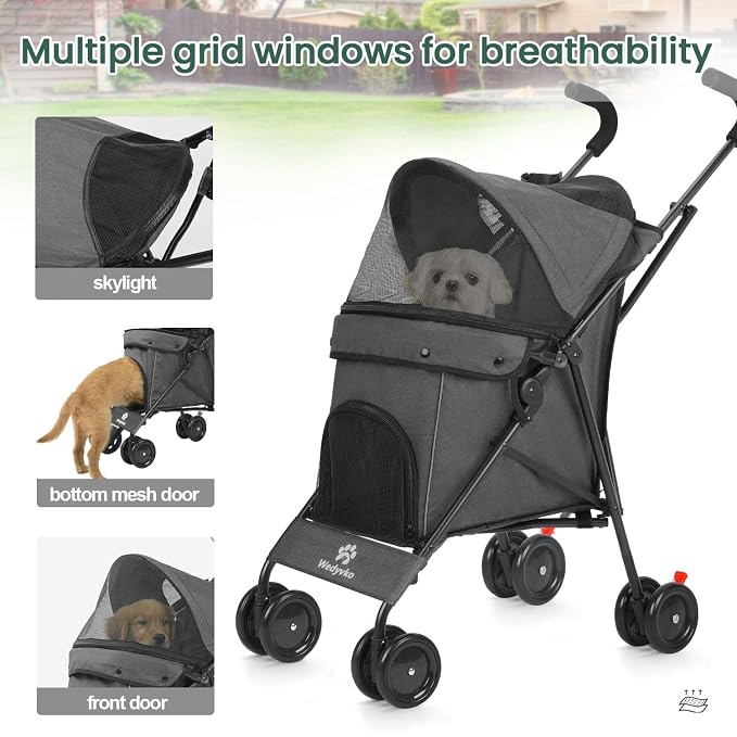 3 in 1 Pet Stroller for Small Dogs and Cats, Foldable Pet Stroller with Cats and Dogs Jogger Travel Strollers, 4 Wheels, Breathable Mesh, Large Capacity, Easy to Carry (Dark Grey)