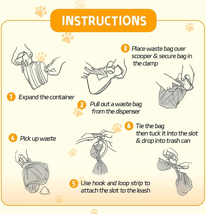 Medium Pooper Scooper, Portable and Handheld Size for Walking Large and Small Dogs Outside Yard or Travel Outdoors, Pup Poop Scoop with Container and 30pcs Pet Waste Bag Attachment
