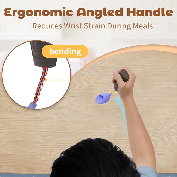 Anti-Tremor Spill Shield Spoon for Hand Tremors Parkinsons, Weighted Adaptive Utensils with Large Enclosed Scoop, Ergonomic Non-Slip Handle, Dishwasher Safe (Black, Forward-Tilt)