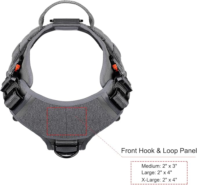 ICEFANG Tactical Dog Harness for X-Large Dogs,Full Metal Buckles Dog Vest | with MOLLE, Reflective,Adjustable,2 Leash Clips,Control Handle,No Pull,Soft Padded,Grey,X-Large
