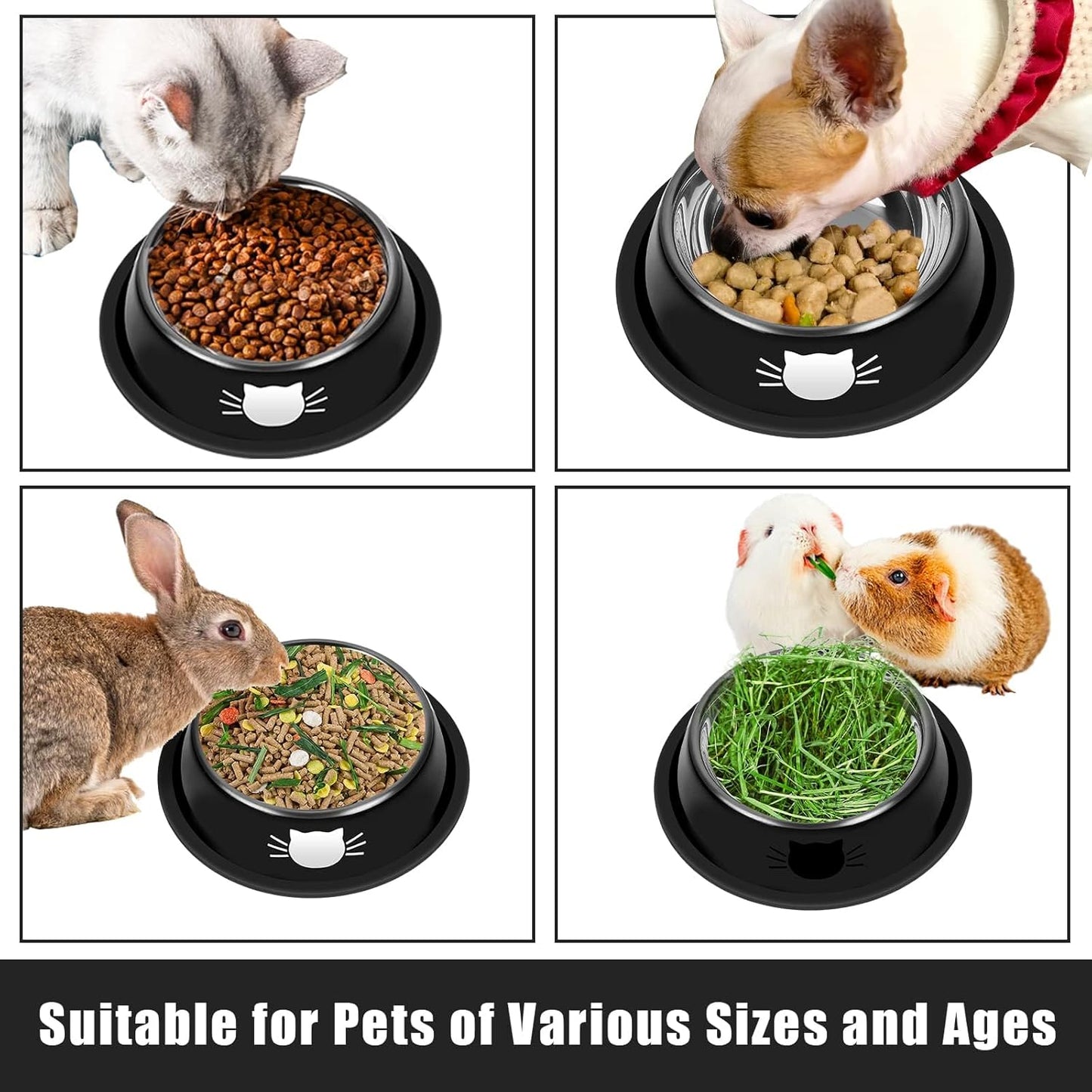 2Pcs Cat Bowls Non-Slip Stainless Steel Small Cat Food Bowls Unbreakable Thicken Cat Feeder 7 Oz Cat Dishes Suitable for Indoor Small Pets Removable Rubber Base Easily Clean Lovely Color