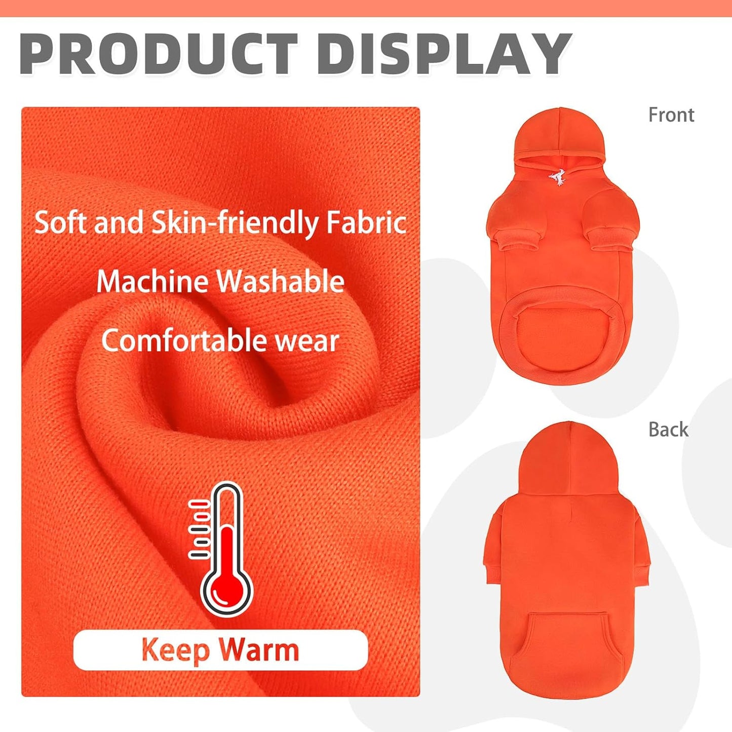 KOOLTAIL Fall Dog Hoodie - Soft & Warm Dog Thanksgiving Sweater with Leash Hole and Pocket, Pet Winter Coat, Cold Weather Clothes Sweatshirt for Small Medium Large Dogs Puppy Cat Boys Girls, Orange S