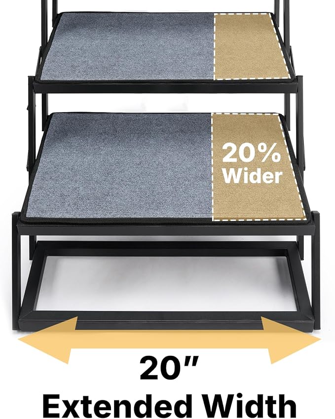 Veehoo Collapsible Dog Stairs for Large Dogs Car Truck SUV, Extra Wide 20" | 5 Steps Pet Ramp for Car Foldable Portable Dog Loader Ramps Ladder Folding Heavy Duty with Non Slip Surface, Up to 200lbs
