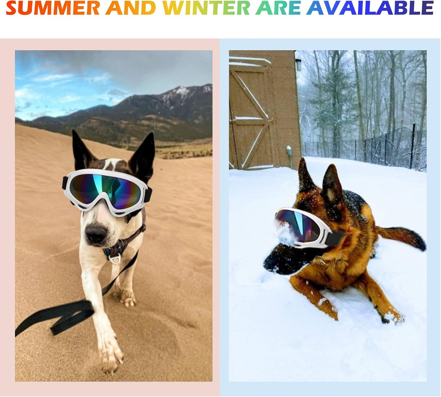 Large Dog Sunglasses With Adjustable Strap UV Protection, Windproof Puppy Eyewear, Suitable for Medium-Large Pets, Eyes Protection, Soft Goggles (White Frame)