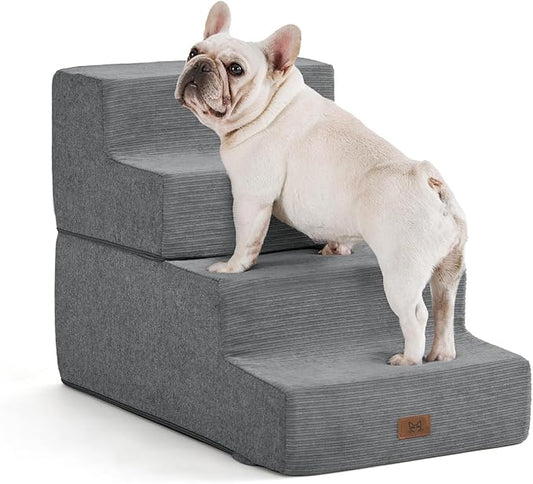 Dog Steps for High Bed Dog Stairs Ramps and Extra Wide Steps for Bed Foam Stairs for Couch Sofa 35D Strong Support Pet Stairs Non-Slip Bottom Pet Steps for Small Dogs and Cats, Grey, 4 Steps